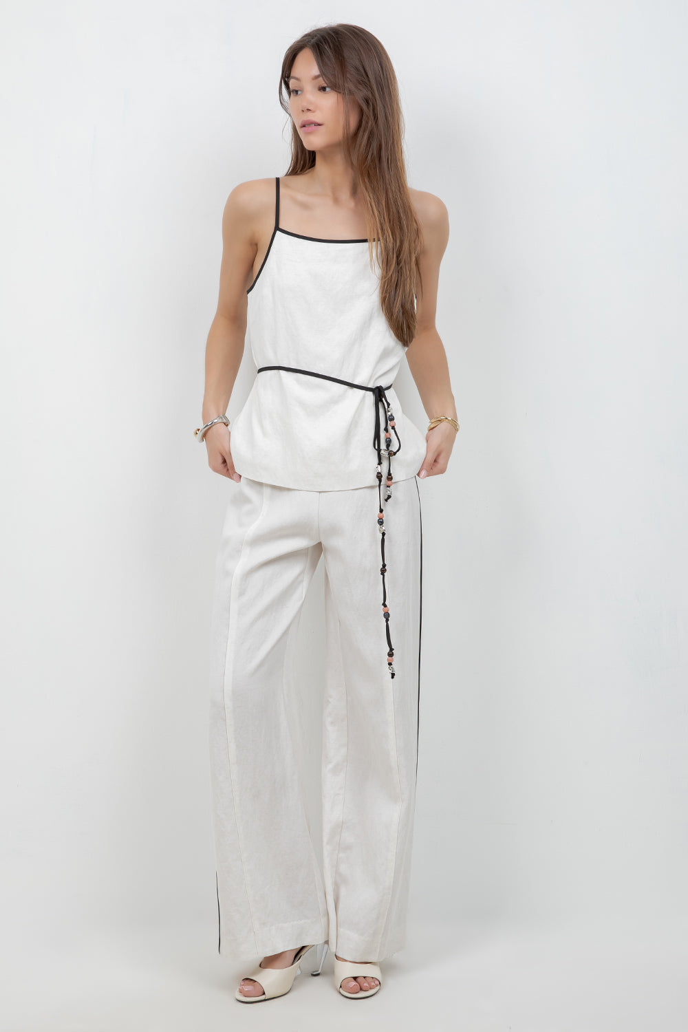 SLEEVLESS WOVEN TOP WITH CONTRAST BEADING TIE - Whiteroom+Cactus