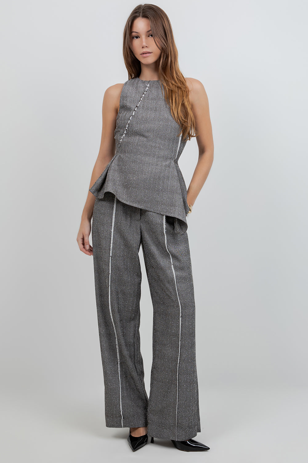 FRAY EDGE DETAILED ASYMMETRICAL SLEEVELESS TOP - Whiteroom+Cactus