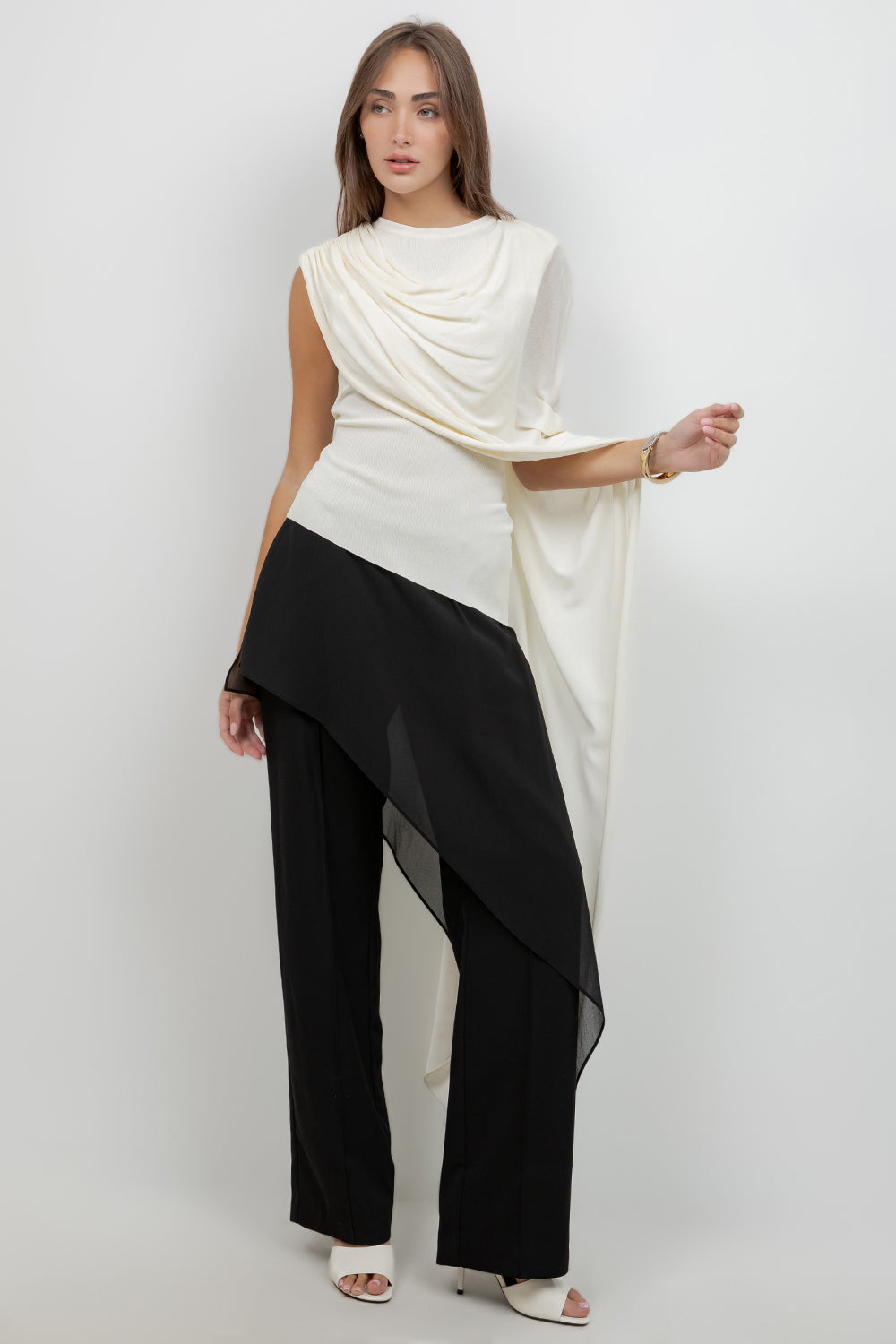 SOFT WOVEN TROUSERS WITH CHIFFON SKIRT OVERLAY - Whiteroom+Cactus