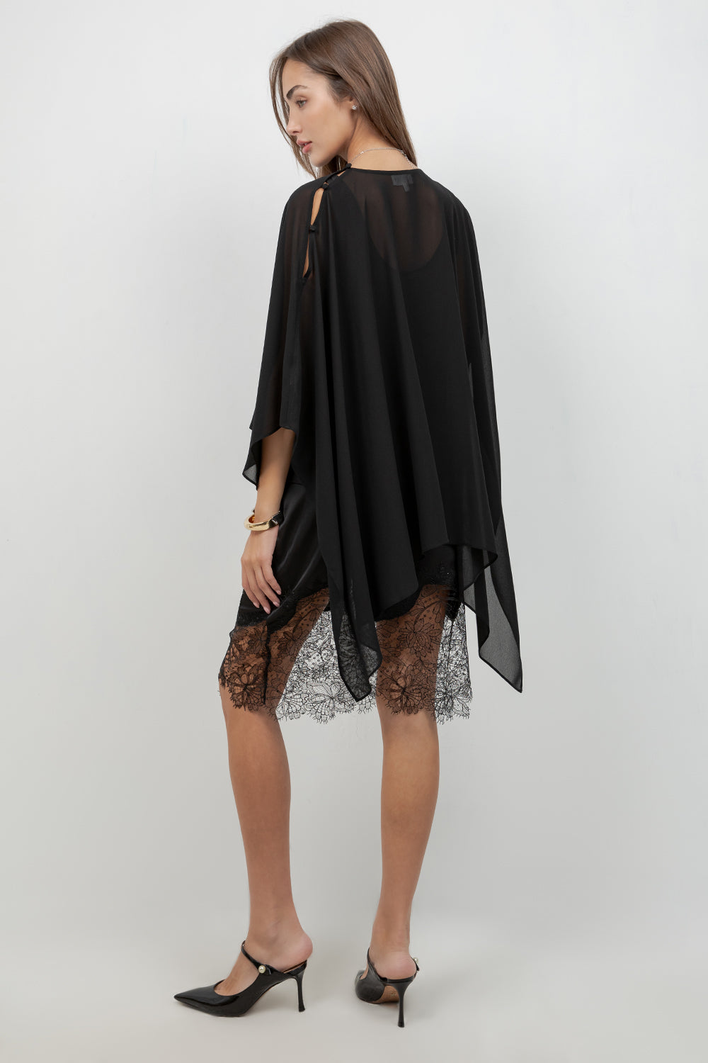 SHEER CHIFFON ASYMMETRICAL PULLOVER CAPE - Whiteroom+Cactus