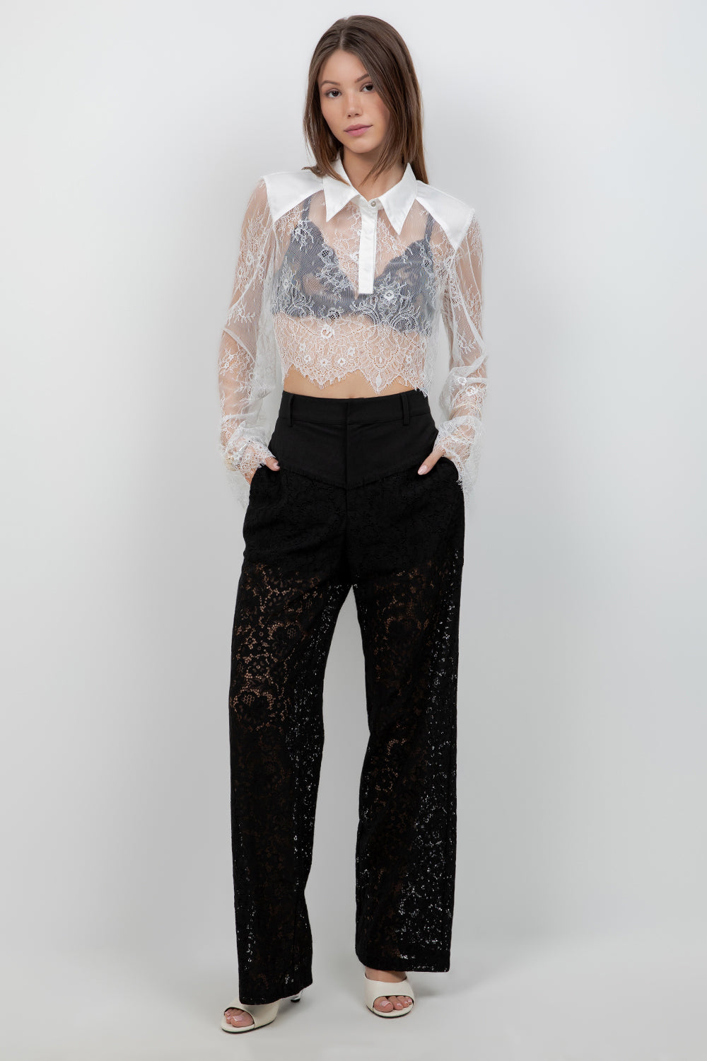 LACE BODICE CROPPED COLLAR SHIRT - Whiteroom+Cactus