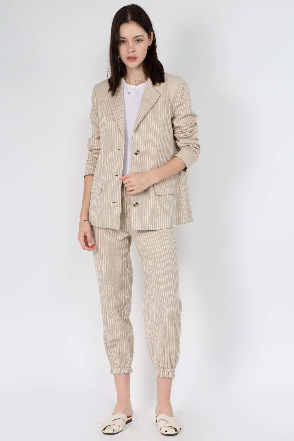 Contrast Insert Cotton Blazer - Whiteroom+Cactus