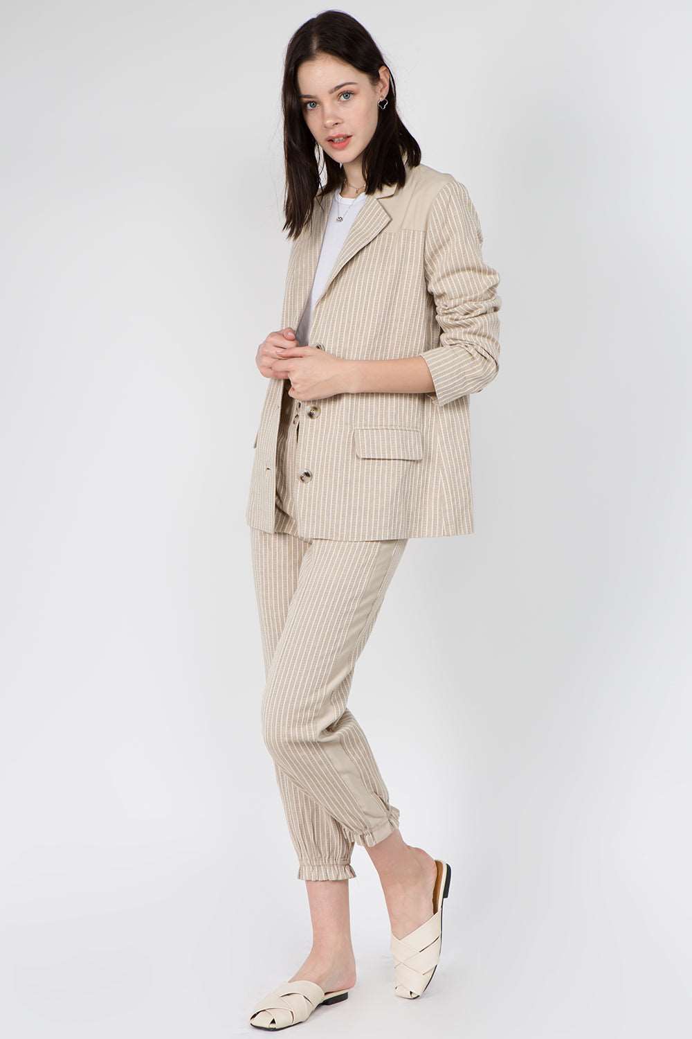 Contrast Insert Cotton Blazer - Whiteroom+Cactus
