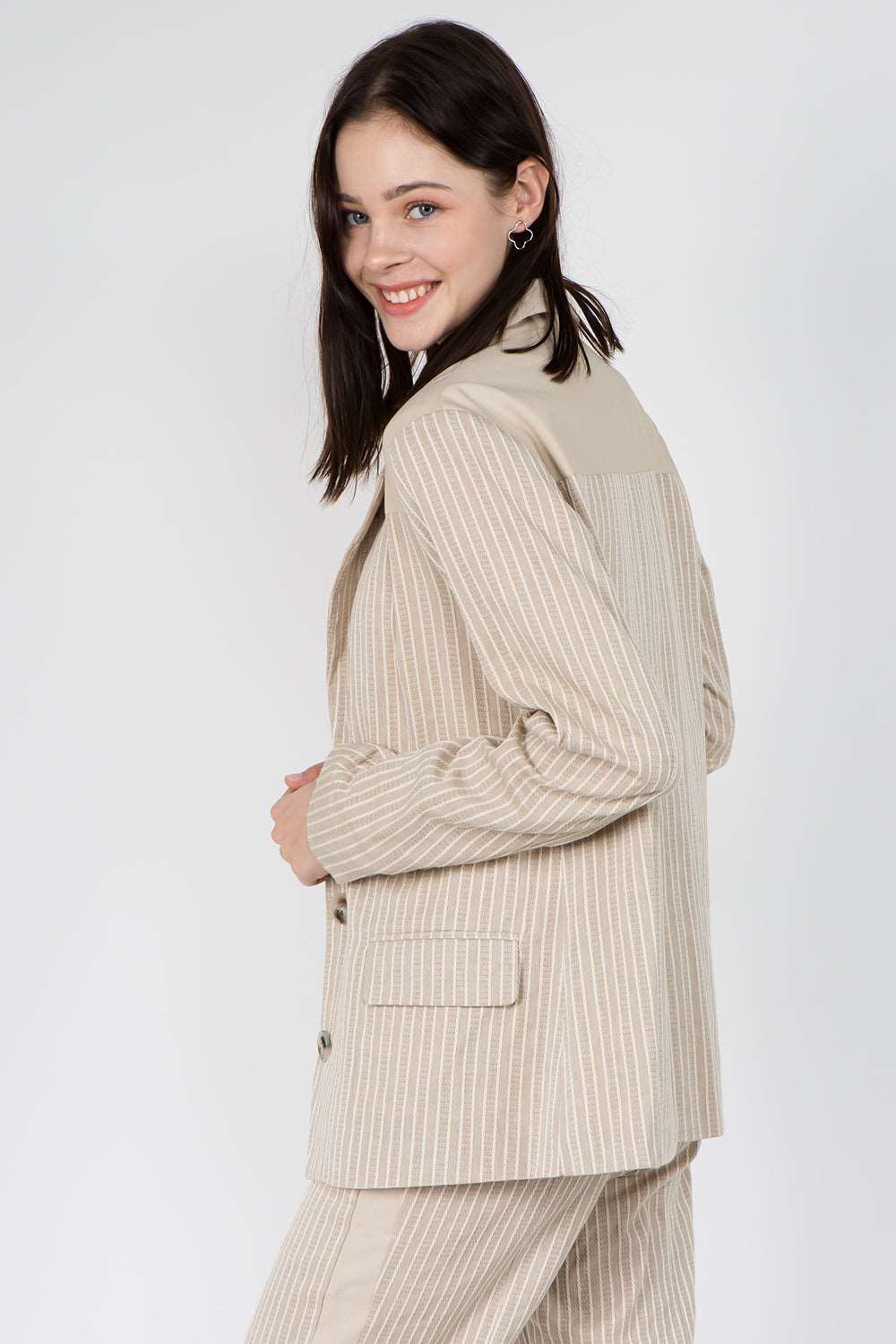 Contrast Insert Cotton Blazer - Whiteroom+Cactus