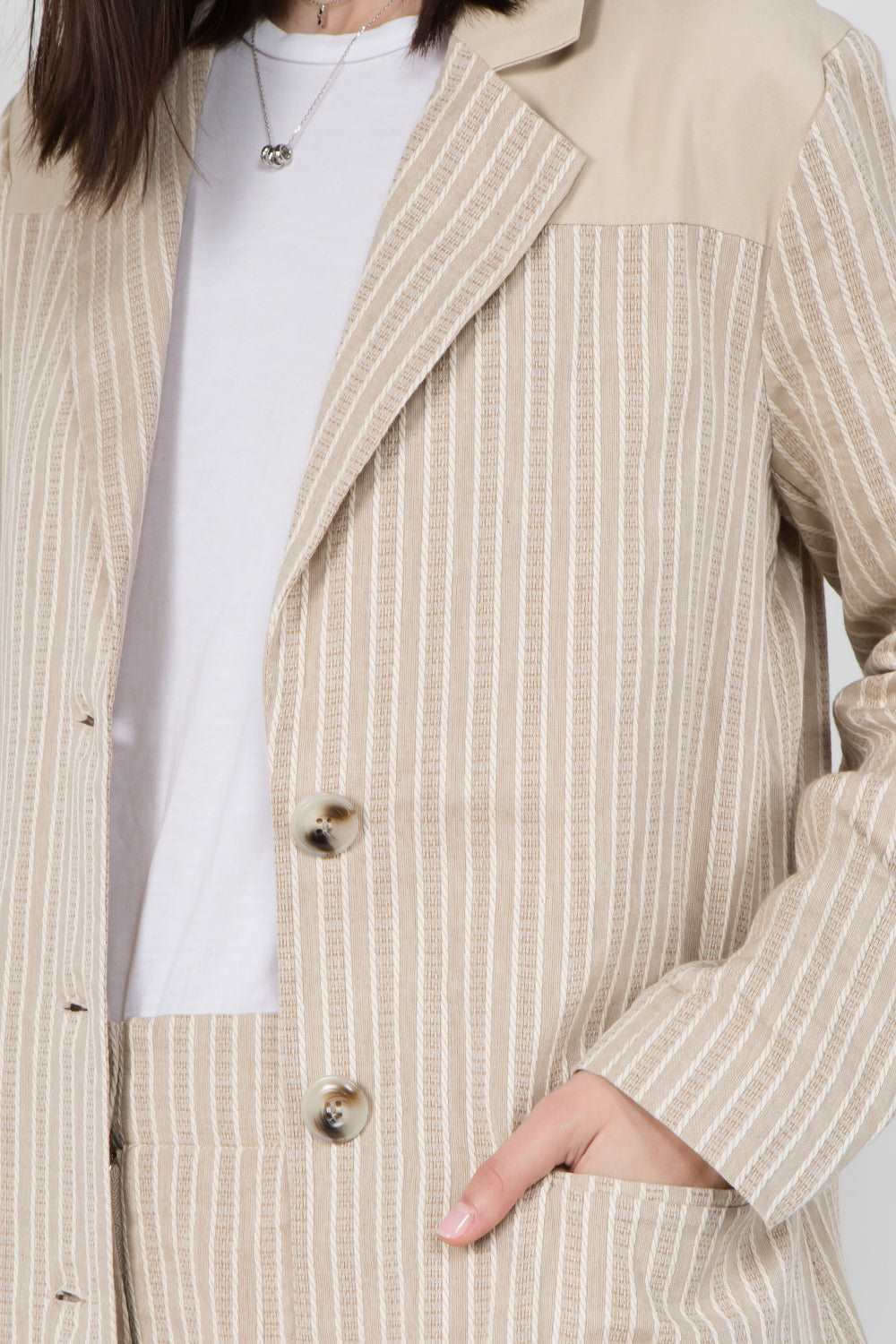 Contrast Insert Cotton Blazer - Whiteroom+Cactus
