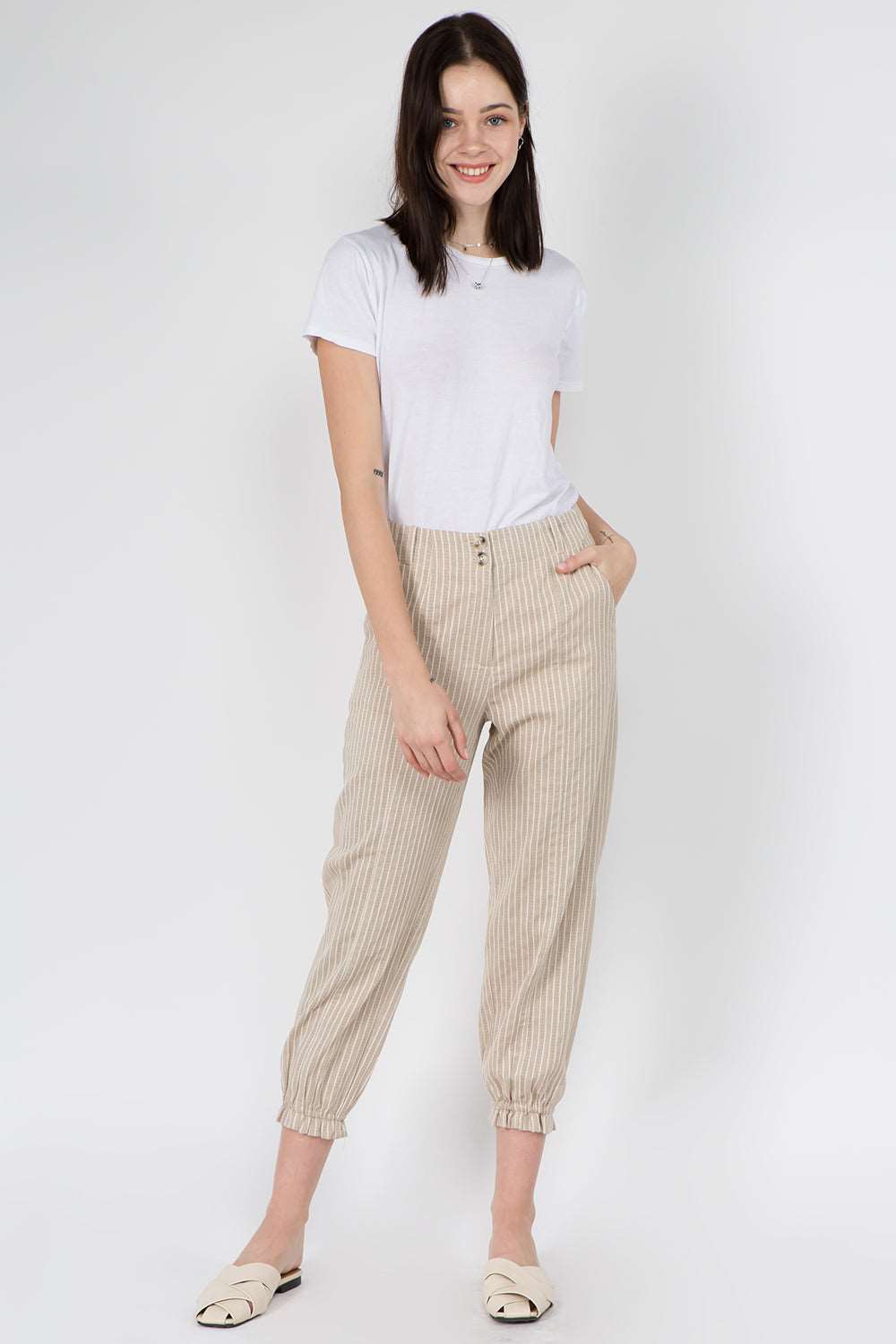 Contrast Insert Cotton Pants - Whiteroom+Cactus