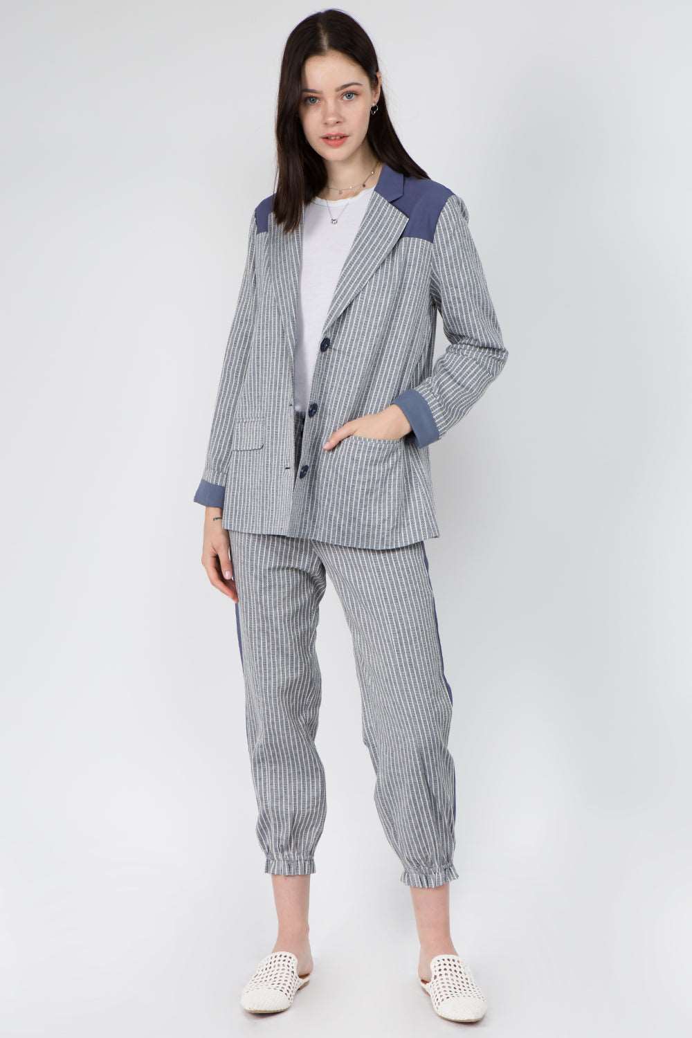 Contrast Insert Cotton Pants - Whiteroom+Cactus