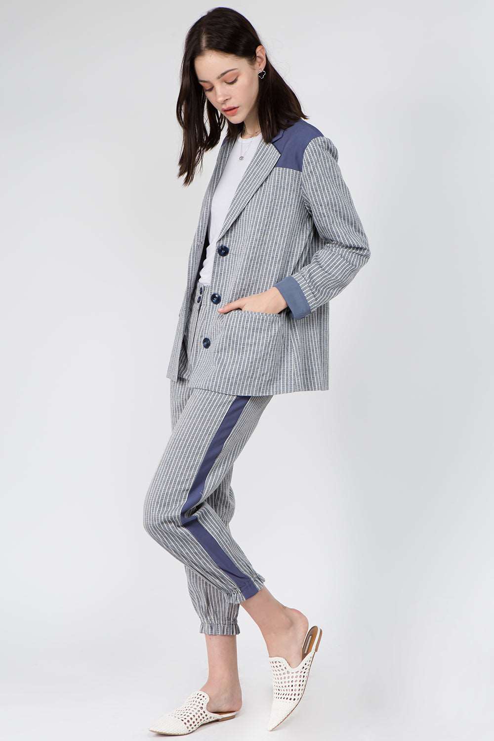 Contrast Insert Cotton Pants - Whiteroom+Cactus