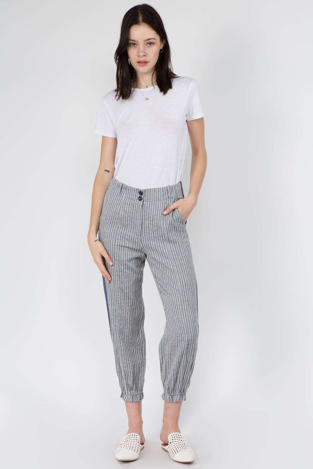Contrast Insert Cotton Pants - Whiteroom+Cactus