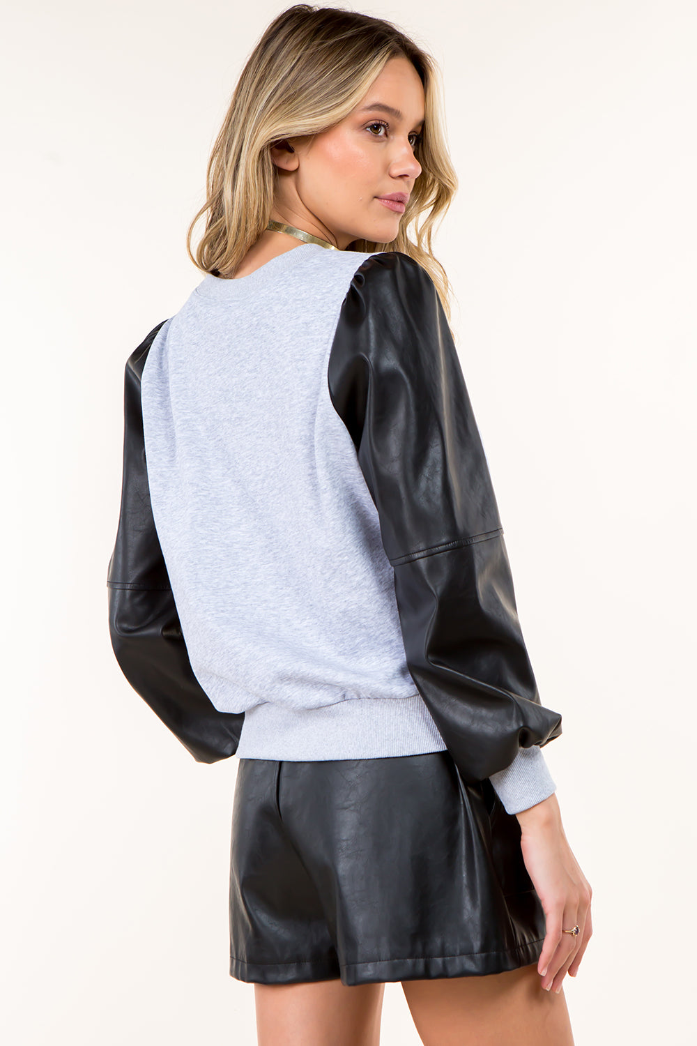 PU Combo Cotton Pullover Top