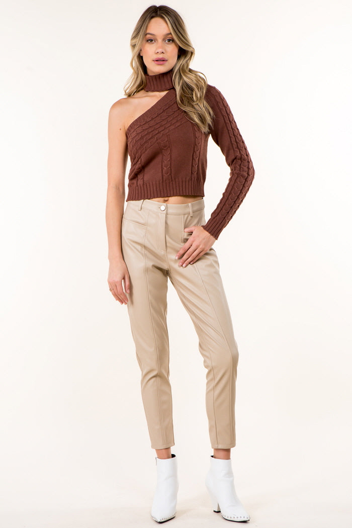 One Shoulder High Neck Pullover Sweater