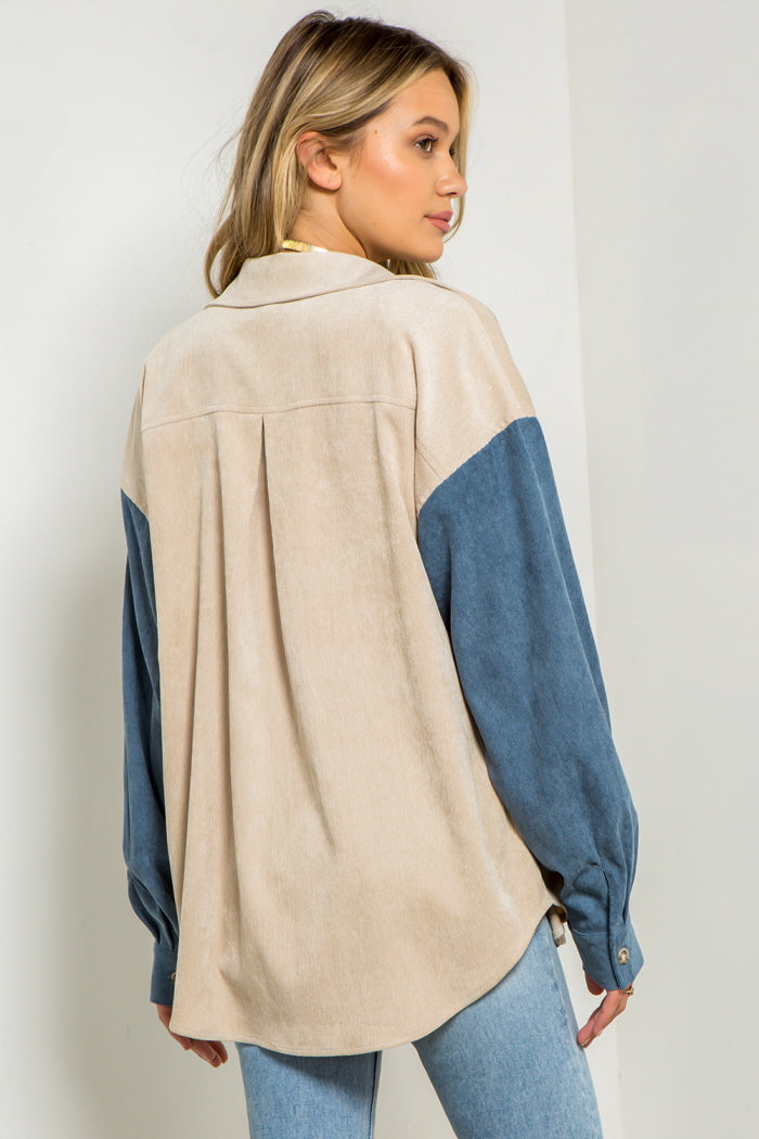 Soft Corduroy Color Block Shacket