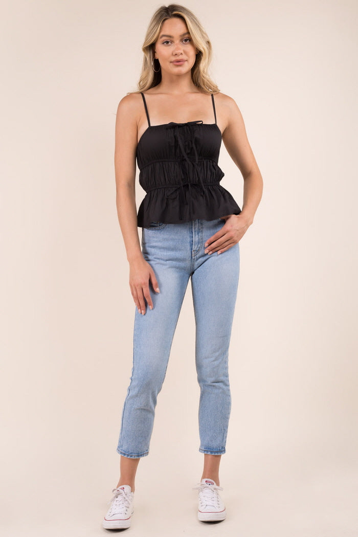 Poplin Elastic Tie Detail Tank Blouse
