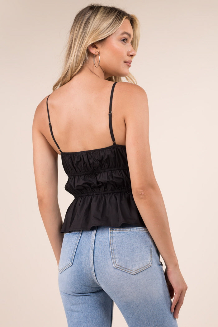 Poplin Elastic Tie Detail Tank Blouse