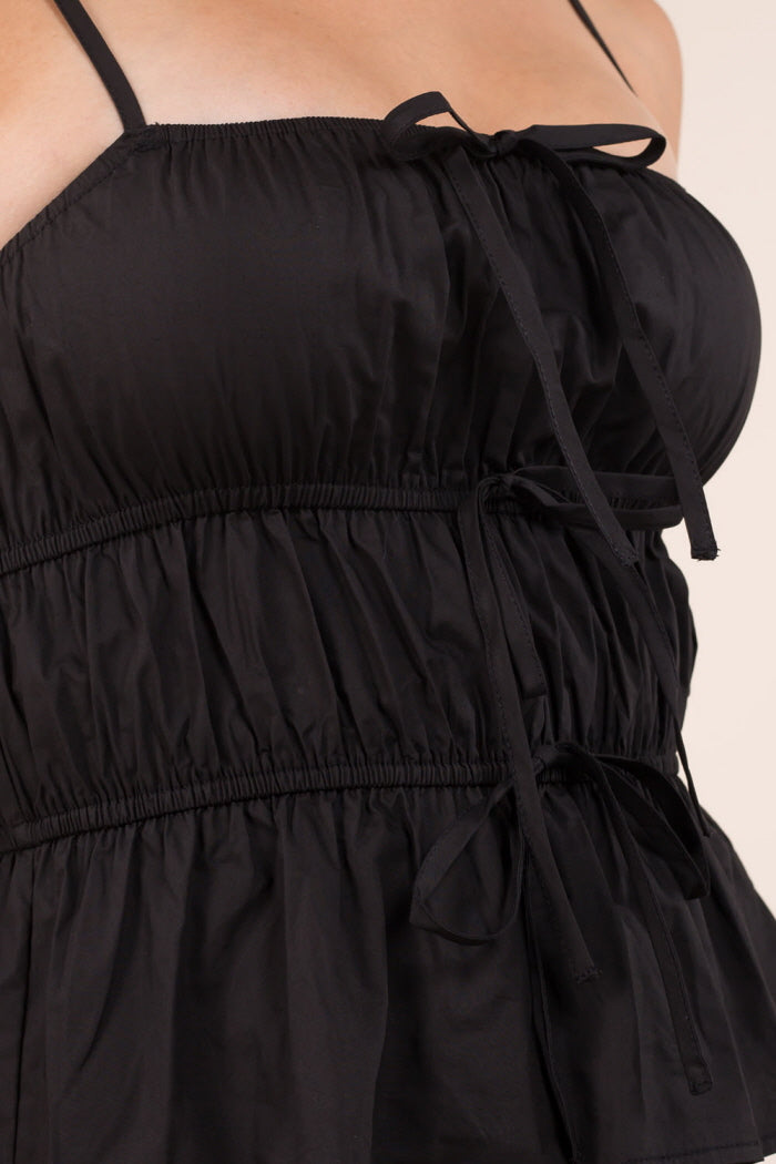Poplin Elastic Tie Detail Tank Blouse