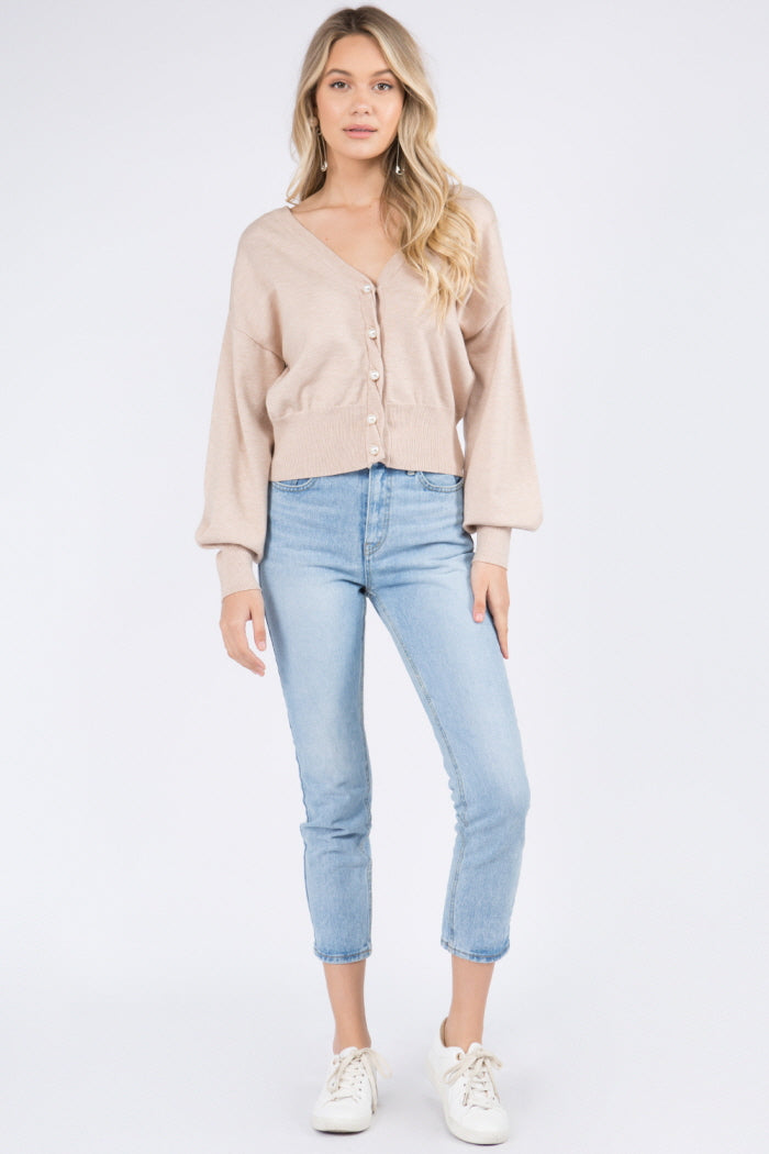 Pearl Button Twist Rib Detail Sweater Cardigan