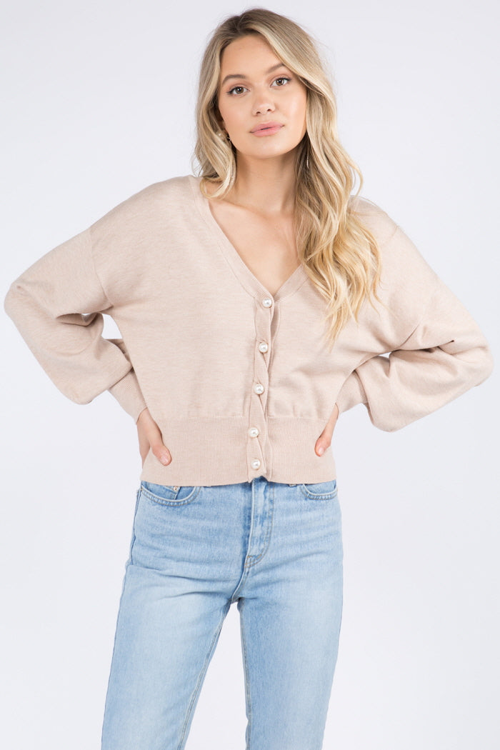 Pearl Button Twist Rib Detail Sweater Cardigan