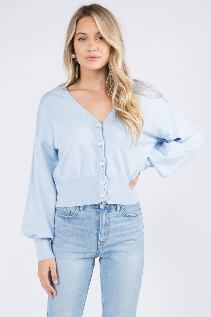 Pearl Button Twist Rib Detail Sweater Cardigan