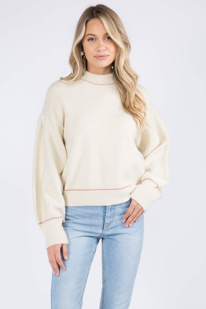 Pleated Sleeves Contrast Detail Sweater