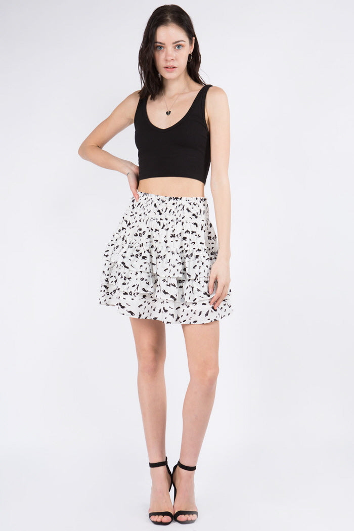 Ruffle Detailed Leopard Skirt