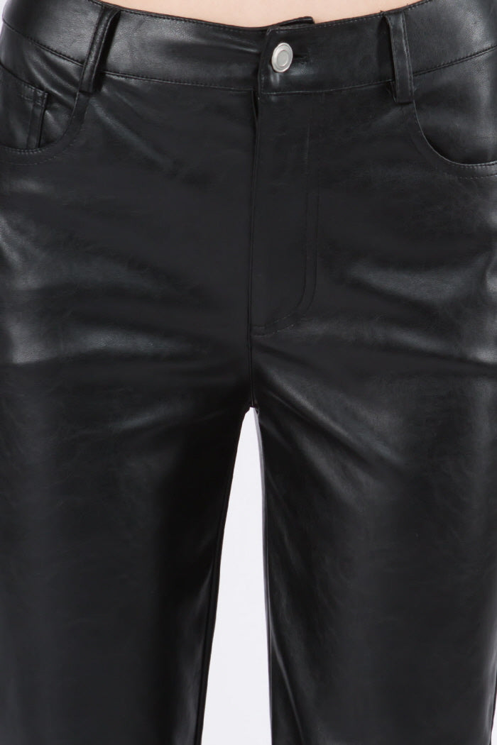 Soft PU Leather Cropped Pants