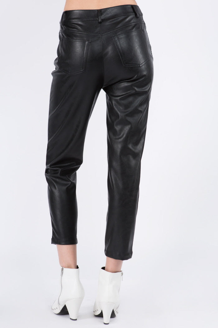 Soft PU Leather Cropped Pants