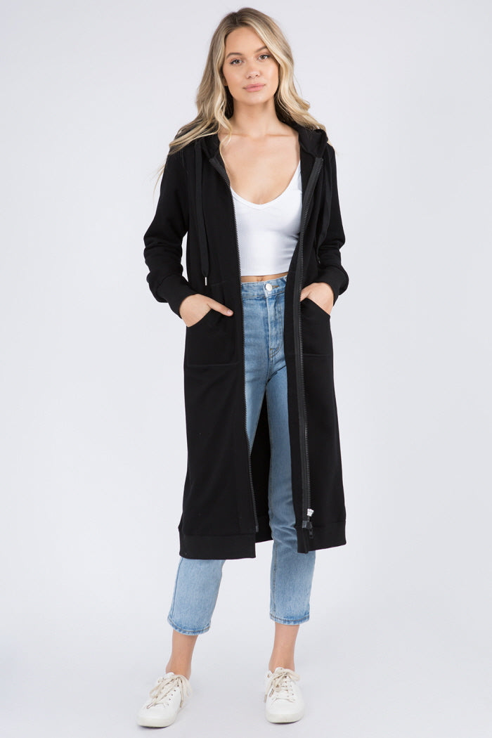 Long Soft Cotton Zip Up Hoodie