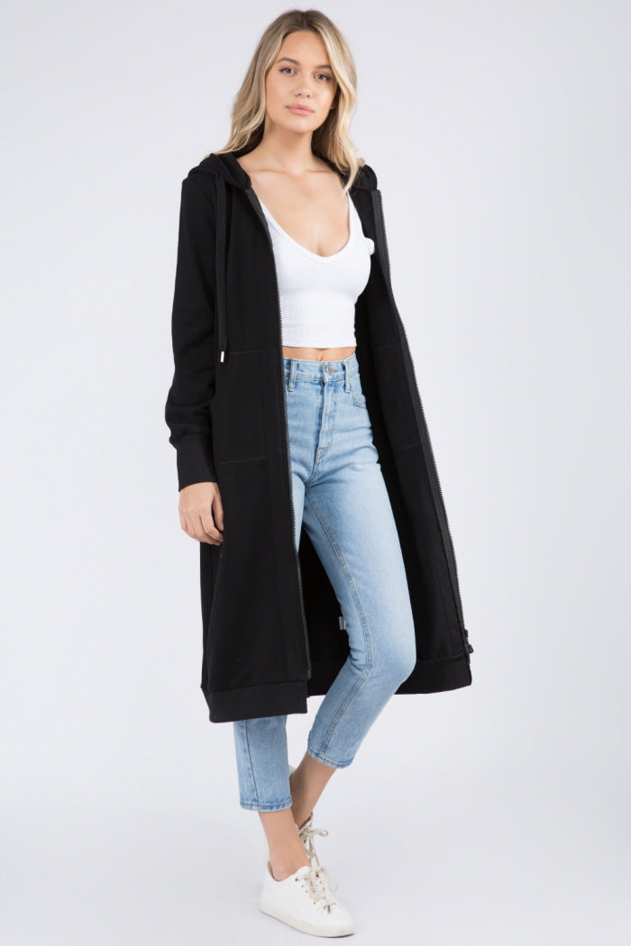 Long Soft Cotton Zip Up Hoodie