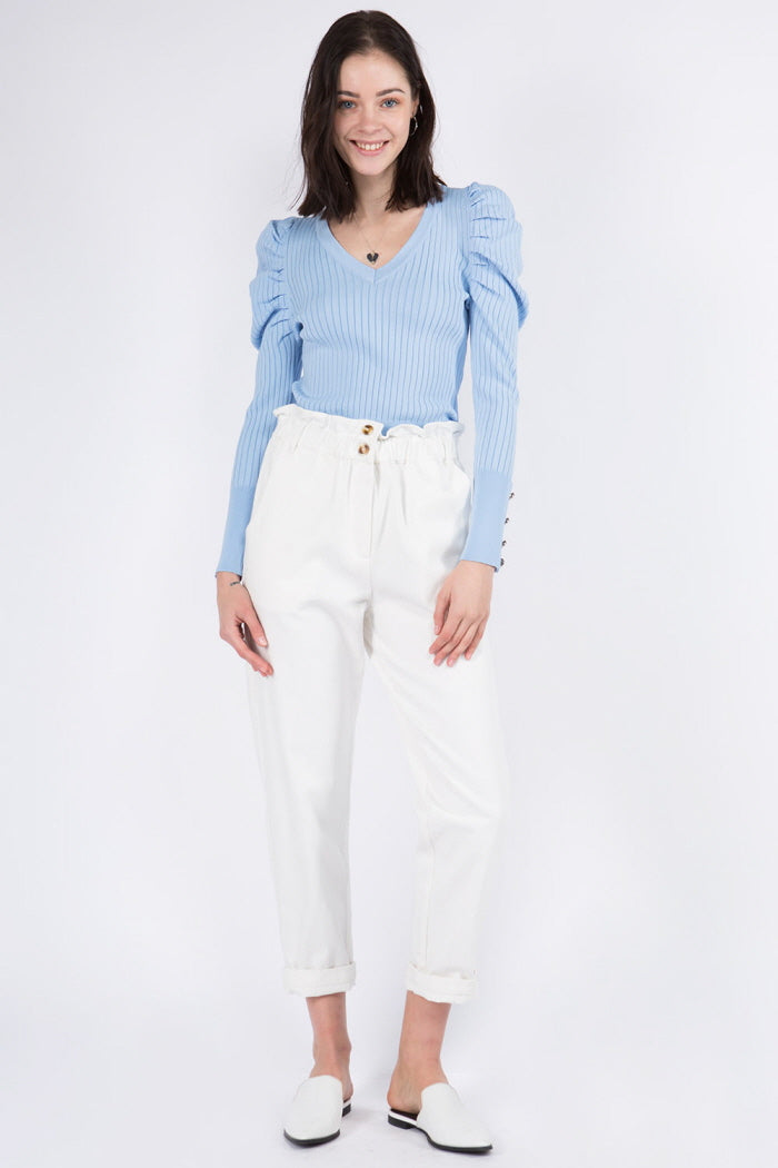 Puff Sleeve V-Neck Sweater