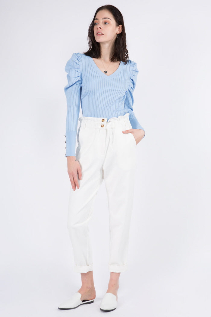 Puff Sleeve V-Neck Sweater