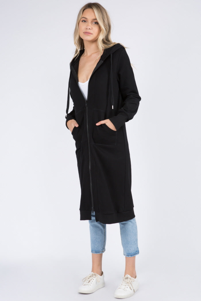 Long Soft Cotton Zip Up Hoodie