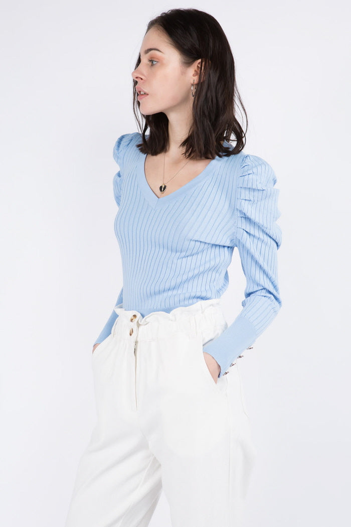 Puff Sleeve V-Neck Sweater