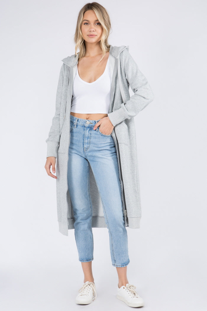 Long Soft Cotton Zip Up Hoodie