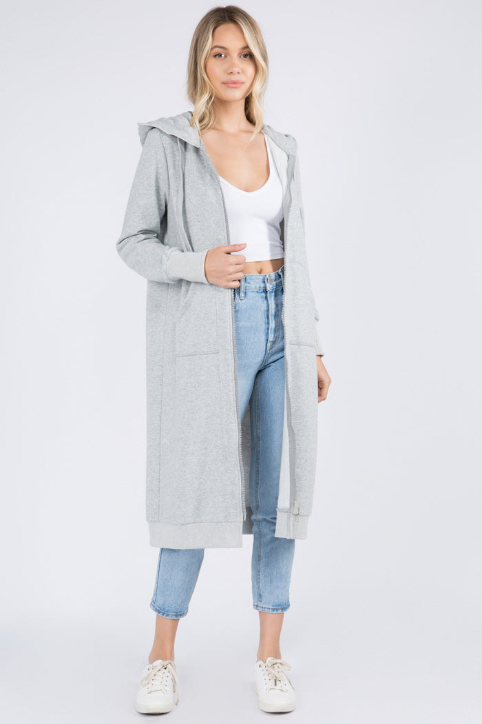 Long Soft Cotton Zip Up Hoodie