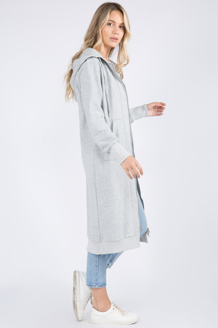 Long Soft Cotton Zip Up Hoodie