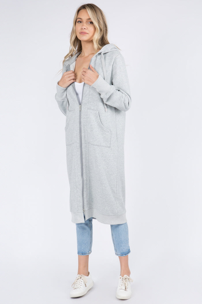 Long Soft Cotton Zip Up Hoodie