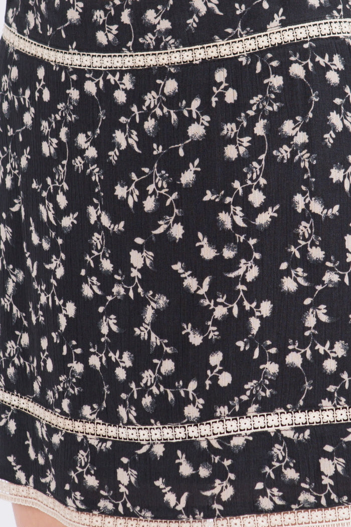 Trim Detail Floral Skirt