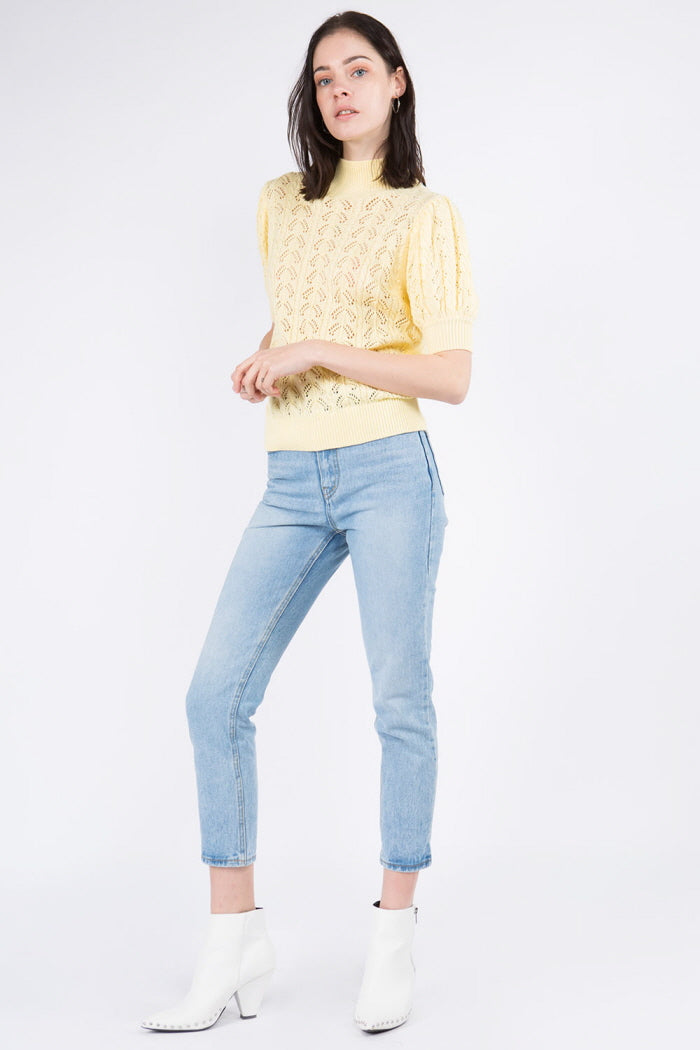 Spring Textured Puff Sleeves Sweater