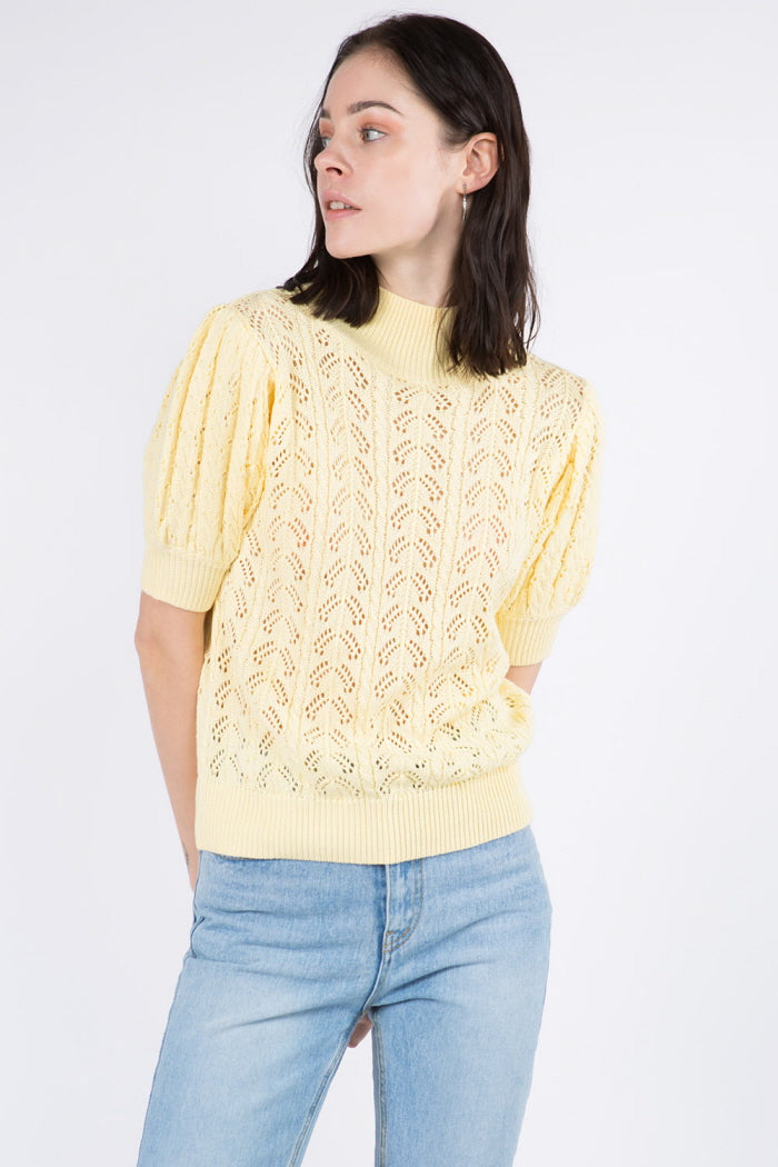 Spring Textured Puff Sleeves Sweater