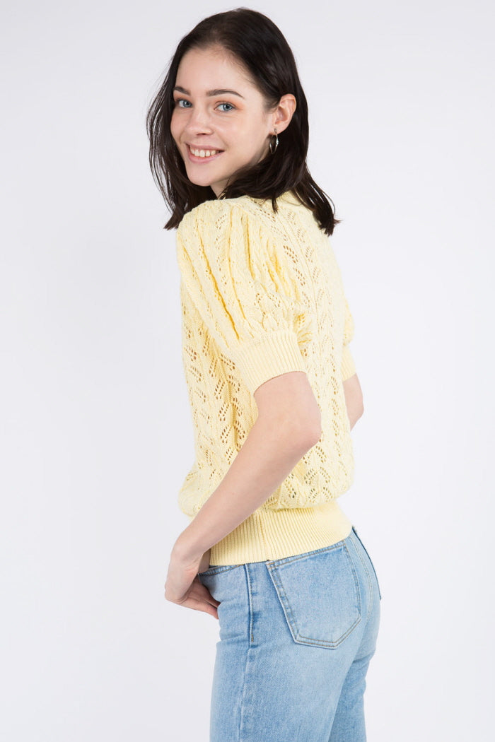 Spring Textured Puff Sleeves Sweater