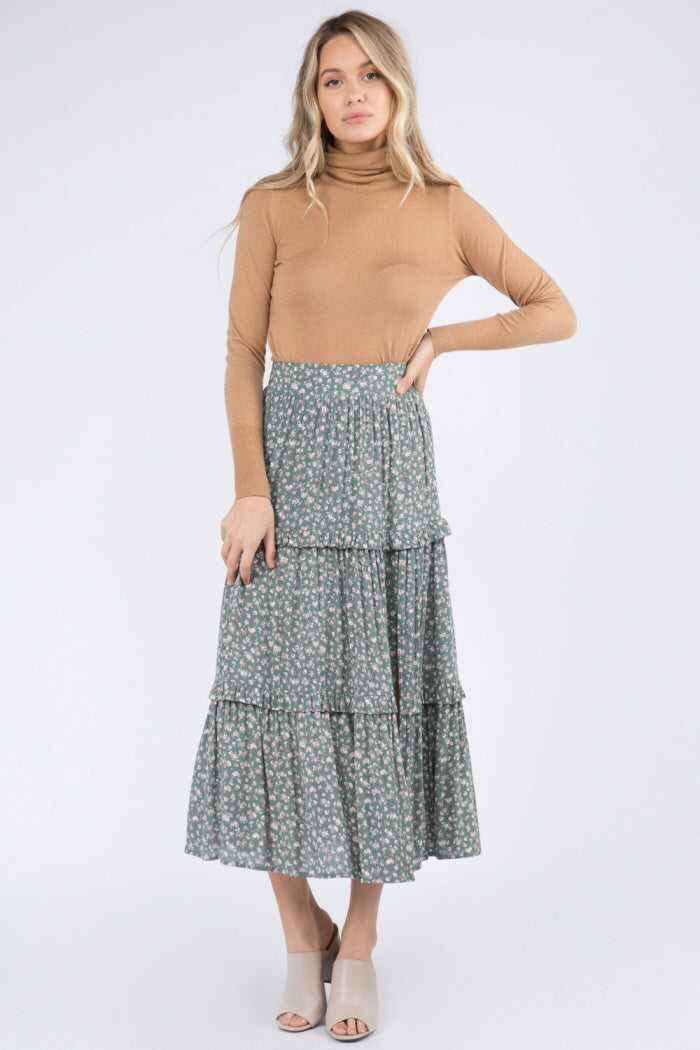 Ditsy Floral Ruffle Layered Maxi Skirt