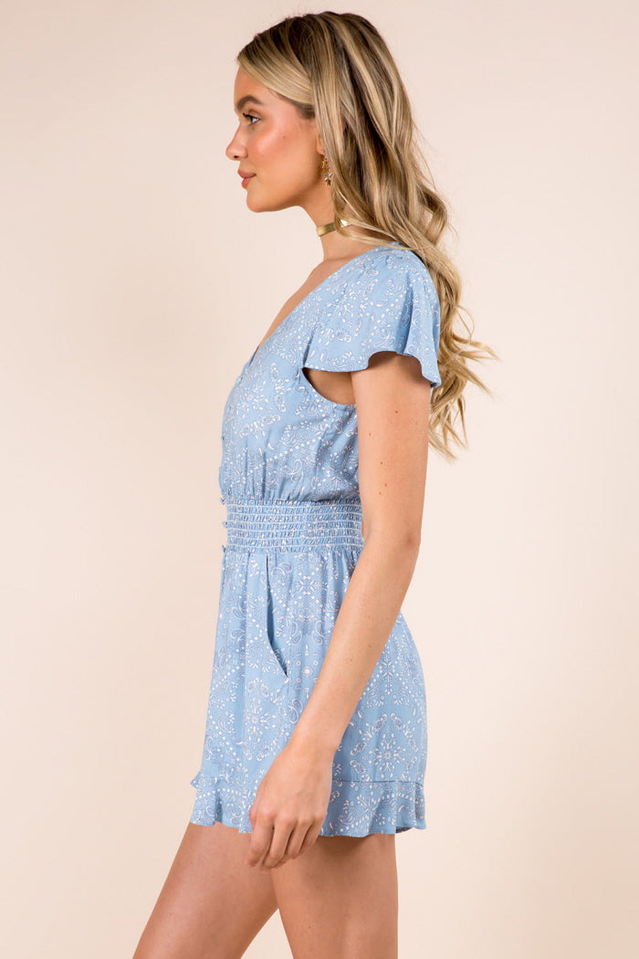 Bandana Print Smock Waist Romper