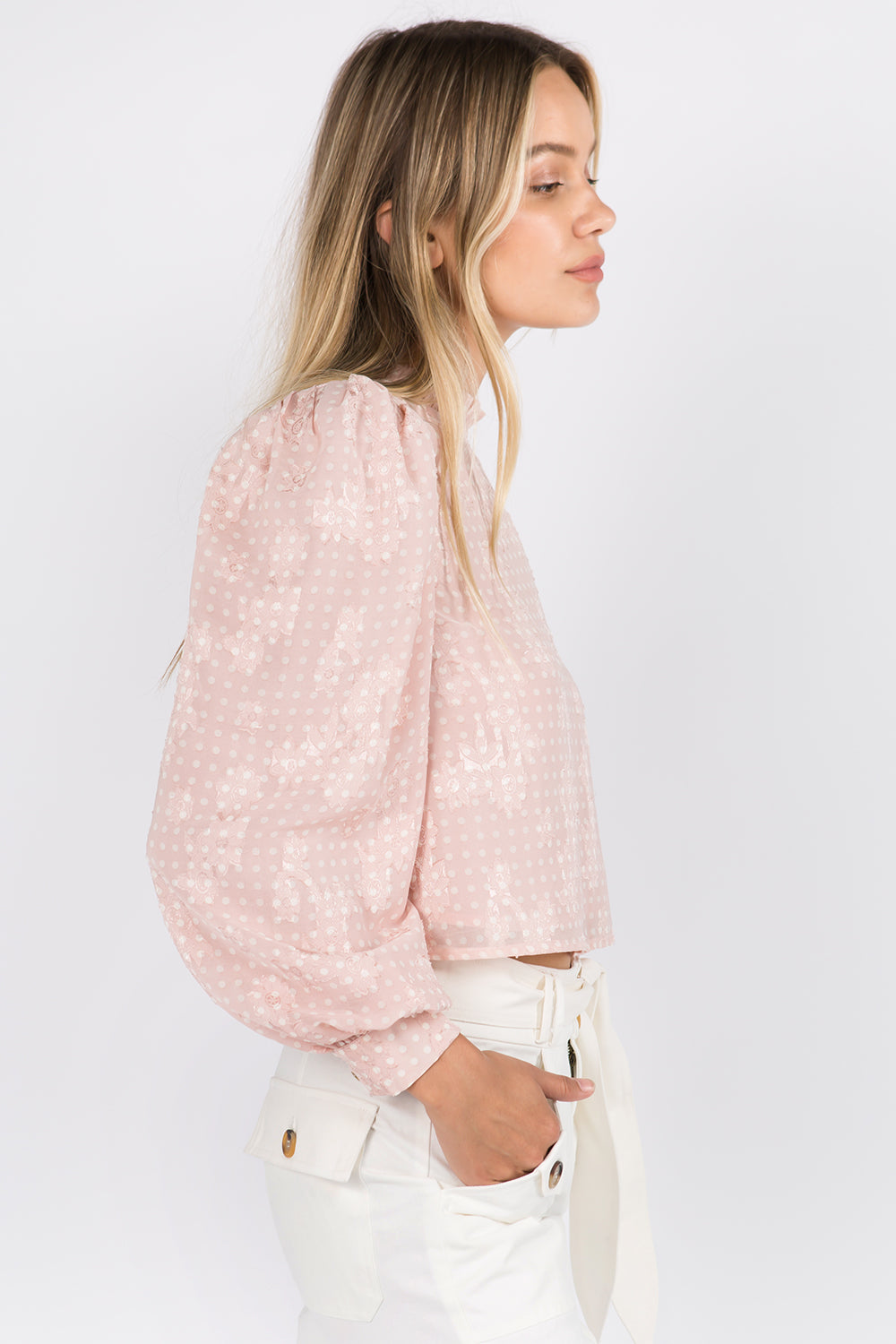 Ruffle Mock Neck Crop Blouse - Whiteroom+Cactus