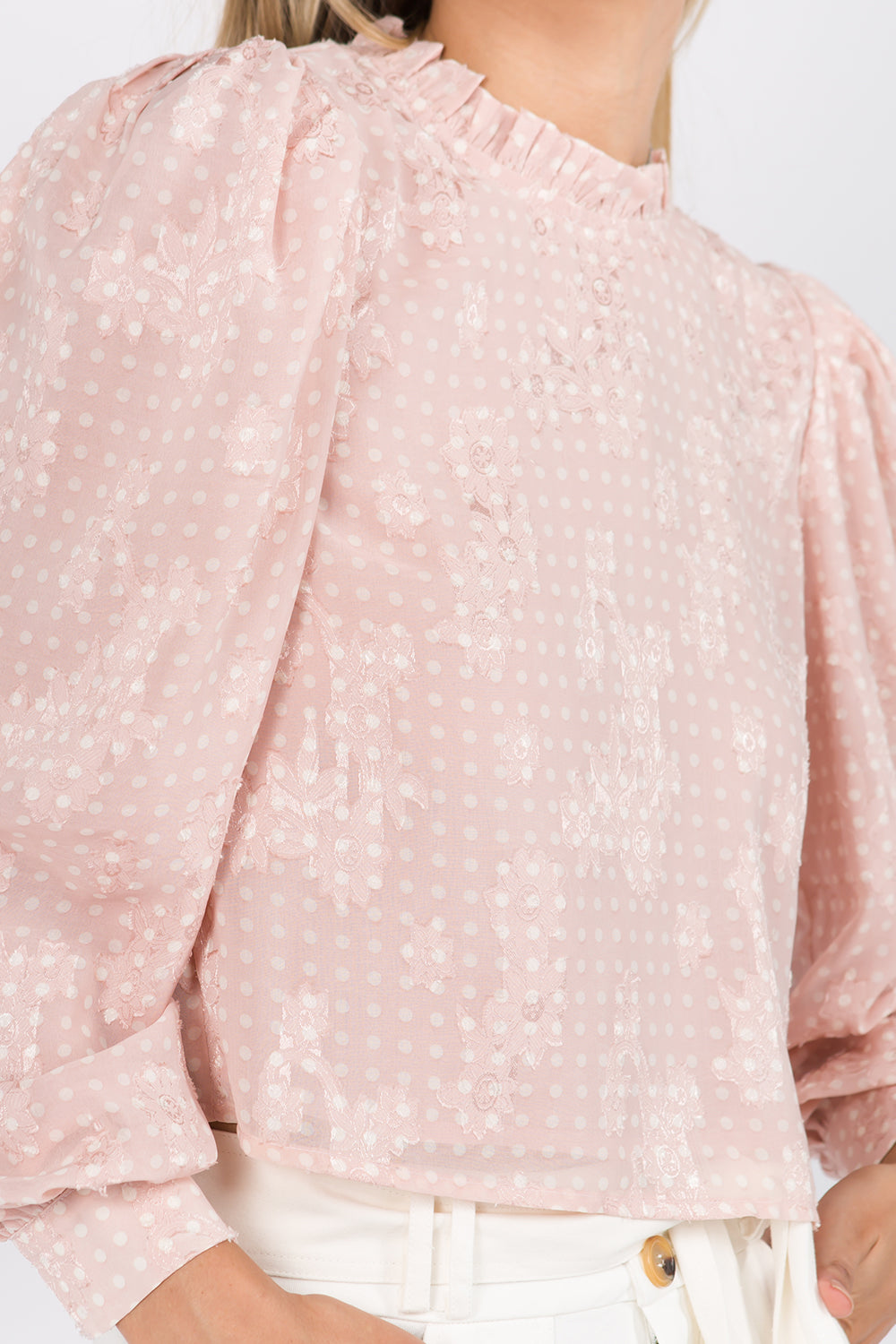 Ruffle Mock Neck Crop Blouse - Whiteroom+Cactus