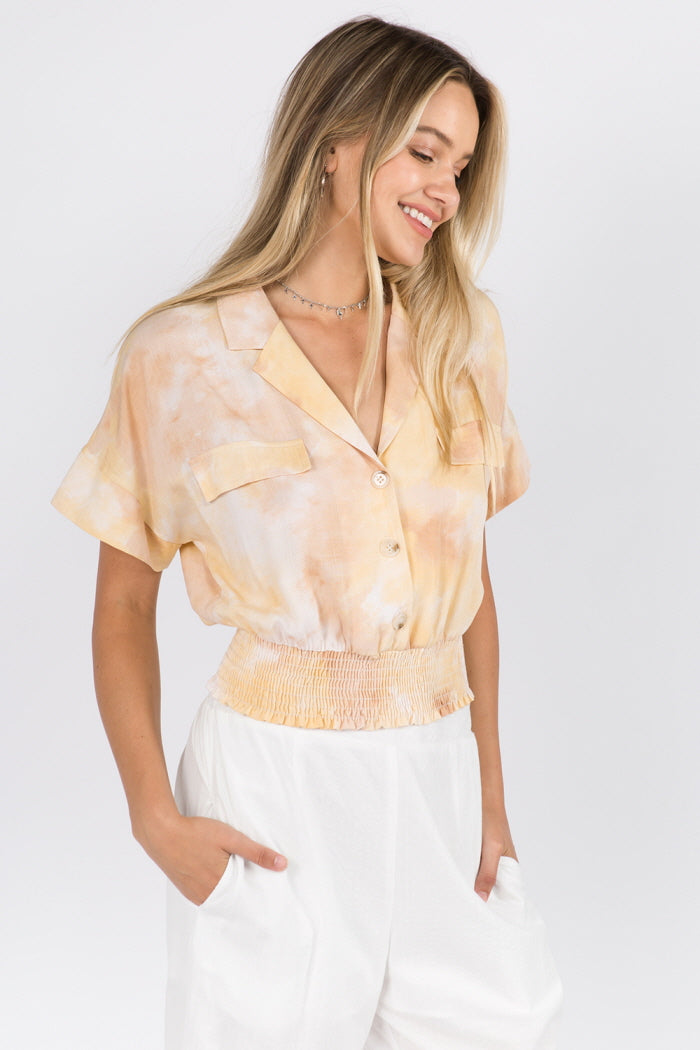 Smocking Detailed Tie Dye Top