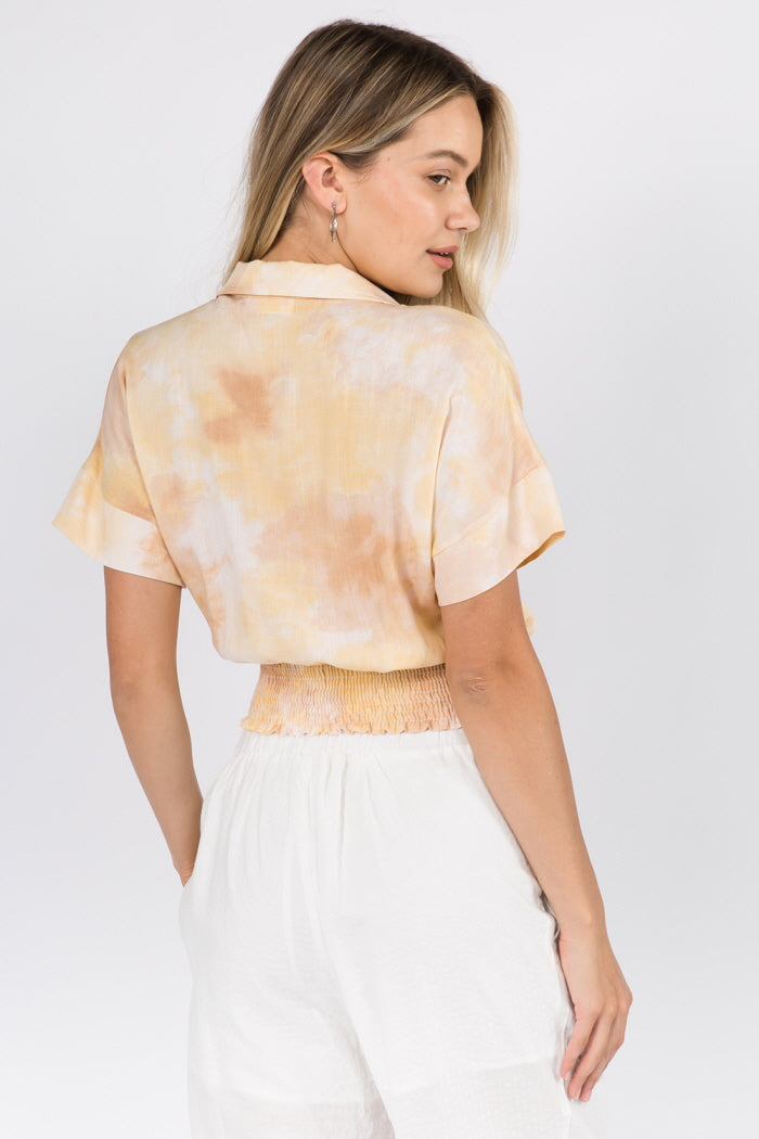 Smocking Detailed Tie Dye Top