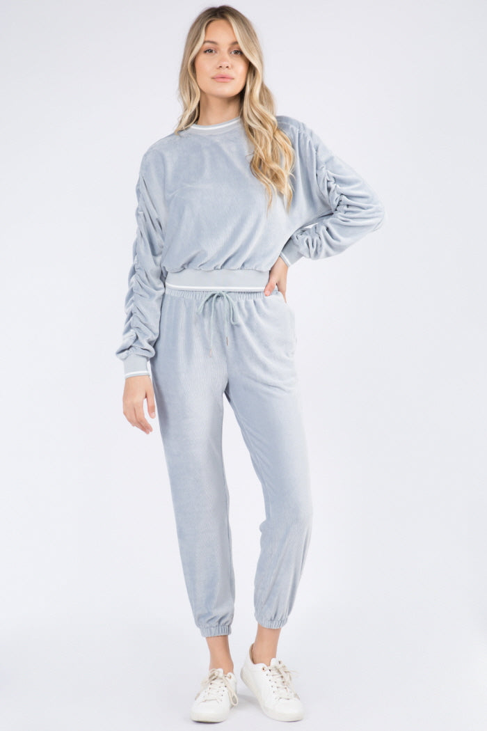 Soft Velour Shirring Detailed Top