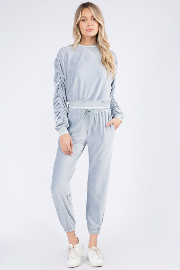 Soft Velour Shirring Detailed Top