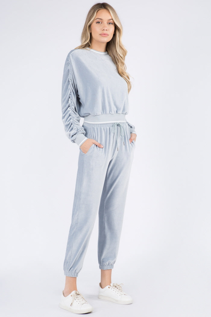 Soft Velour Shirring Detailed Top
