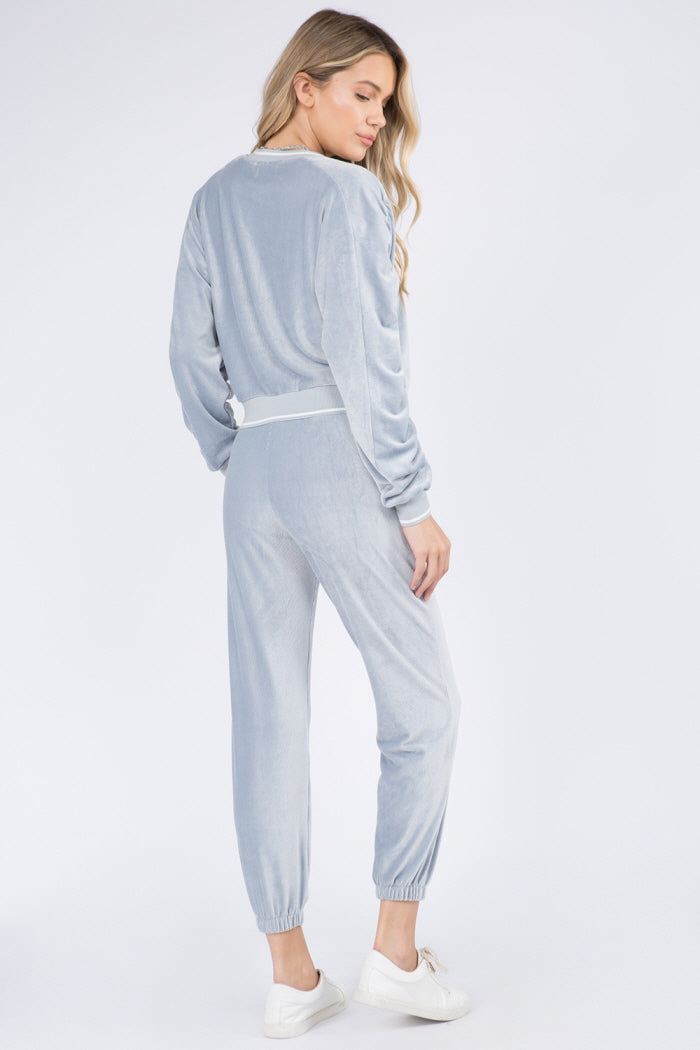Soft Velour Shirring Detailed Top